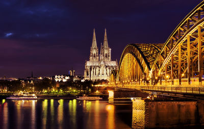 Cologne cathedral lit up at night