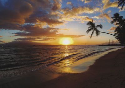 Scenic view of beach during sunset