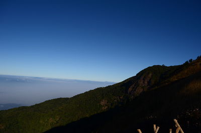 Scenic view of mountain against blue sky