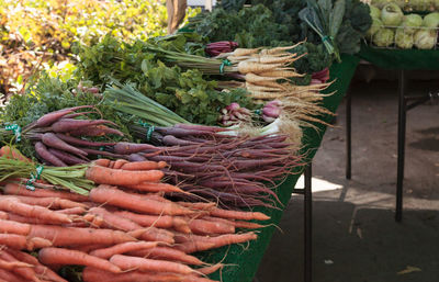 Close-up of various vegetables for sale in market