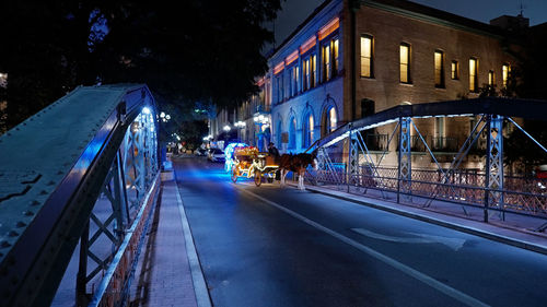 High angle view of city street at night