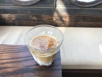 High angle view of drink on table