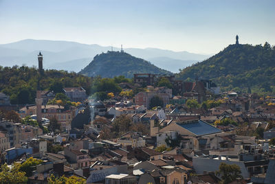 High angle view of townscape against sky