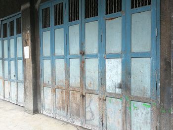 Closed glass window of old building