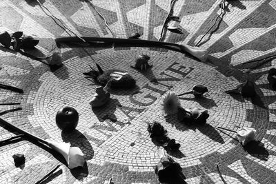 High angle view of flowers on john lennon memorial at central park