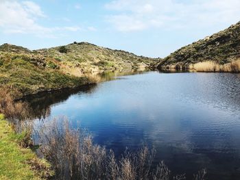 Scenic view of lake against sky