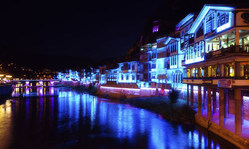 Illuminated buildings in city at night