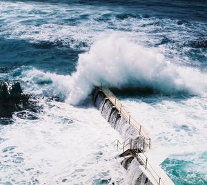 High angle view of waves in sea