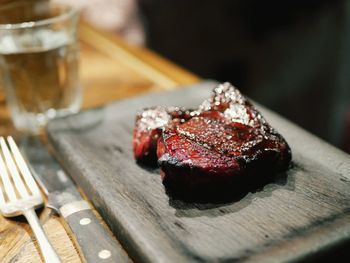 Close-up of ice cream in plate on table