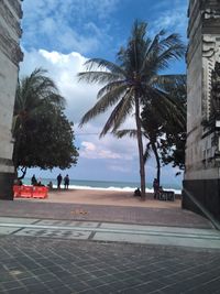 View of palm trees in front of sea