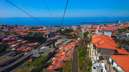 High angle view of houses in city