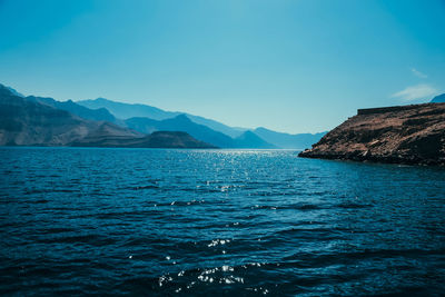 Scenic view of sea against blue sky