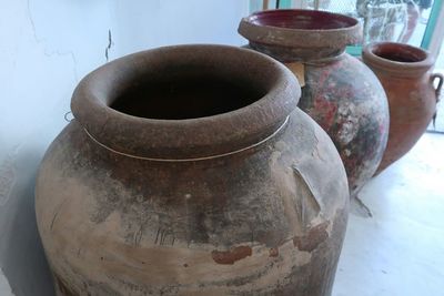 High angle view of old tea cup on table