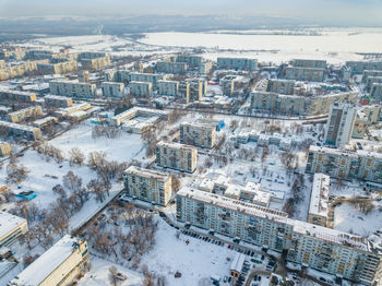 Novokuznetsk city district in winter from a bird's-eye view