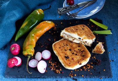 High angle view of food on table