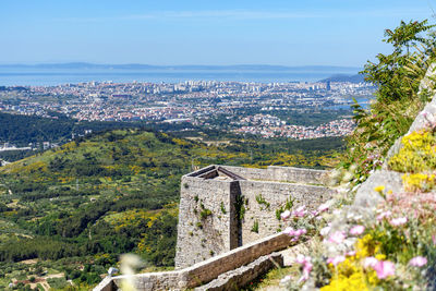 Klis fortress overlooking coastal city of split on adriatic sea coast in croatia.