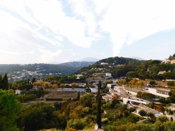 High angle view of townscape against sky