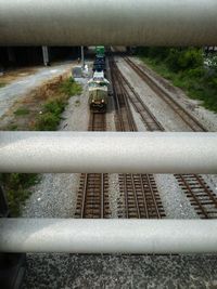 High angle view of railroad tracks in city