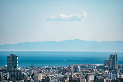 High angle view of cityscape against sky