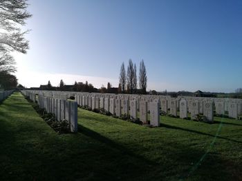 View of cemetery against clear sky