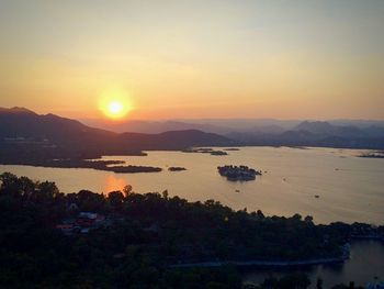Scenic view of mountains at sunset