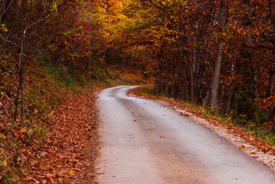 Road amidst trees during autumn