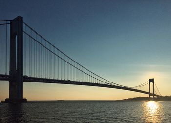 View of suspension bridge at sunset