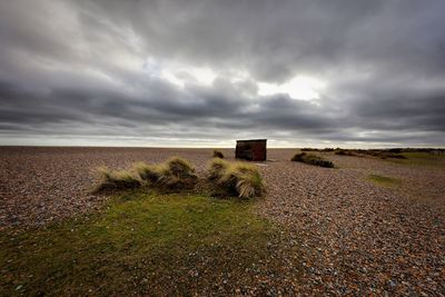 Scenic view of field against cloudy sky