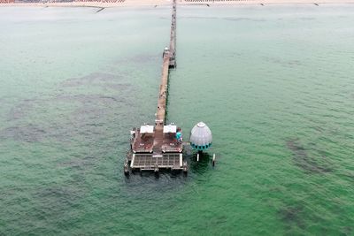 High angle view of ship in sea