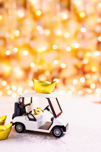 Close-up of toy car on table