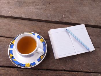 High angle view of coffee on table