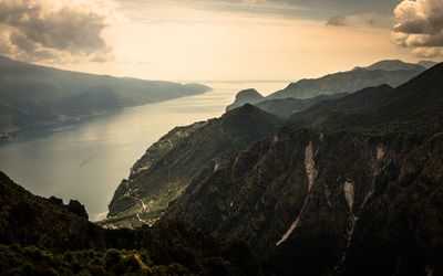 Scenic view of mountains against sky during sunset