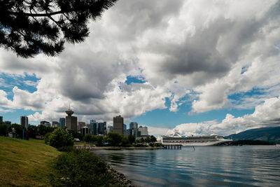 Panoramic view of city buildings against sky