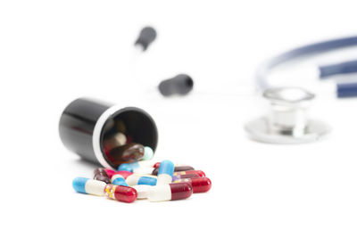 Close-up of eyeglasses on white background