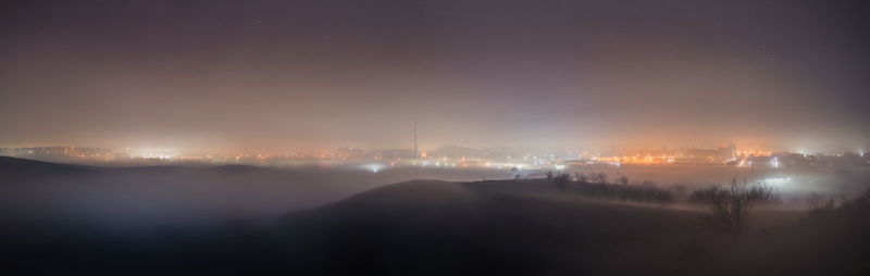 Panoramic view of cityscape against sky during sunset