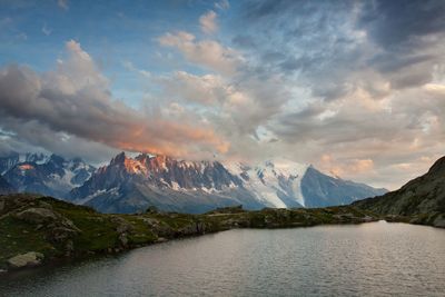 Scenic view of lake against sky during sunset