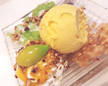 Close-up of food served in plate