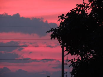 Low angle view of silhouette tree against orange sky