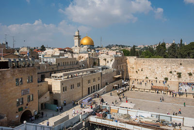 High angle view of people at wailing wall