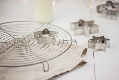 High angle view of pasty cutter with napkin on table