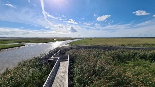 Scenic view of land against sky