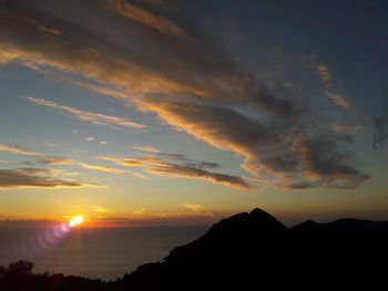 Scenic view of dramatic sky over sea during sunset