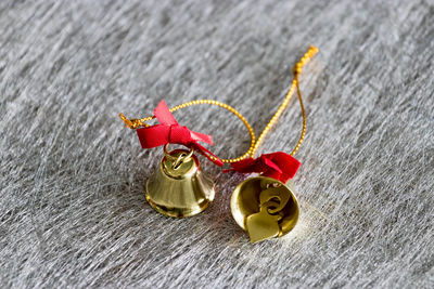 Close-up of christmas bell on table