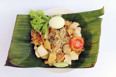 High angle view of meal served in plate