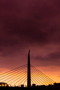 Low angle view of silhouette bridge against sky during sunset