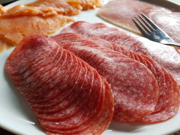 High angle view of bread in plate on table