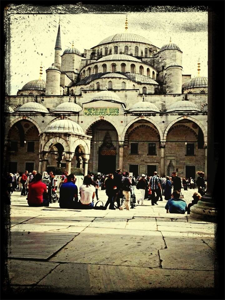 architecture, built structure, building exterior, transfer print, large group of people, arch, place of worship, person, religion, church, men, auto post production filter, spirituality, famous place, cathedral, facade, tourist