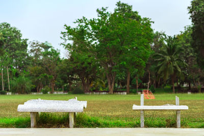 Empty bench in park