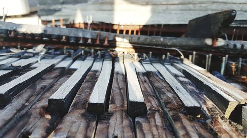 Close-up of old wooden piano