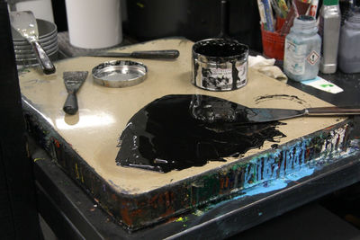 Close-up of glasses on table